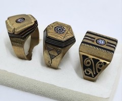 Morocco Top Brass Three Men’s Ring Chevron Bead Engraving Pieces US Size 11