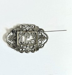 Vintage Art Deco Marcasite Style Monogram Brooch Pin Retro Victorian Revival EUC