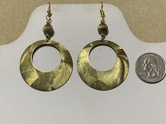 NEW LISTING* LG.HANDCRAFTED VTG.ENGRAVED GOLDEN BRASS- OPEN RING- EARRINGS-NEW#3