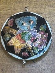 Vtg Cloisonne Double Sided Enamel Owl Pendant 2″