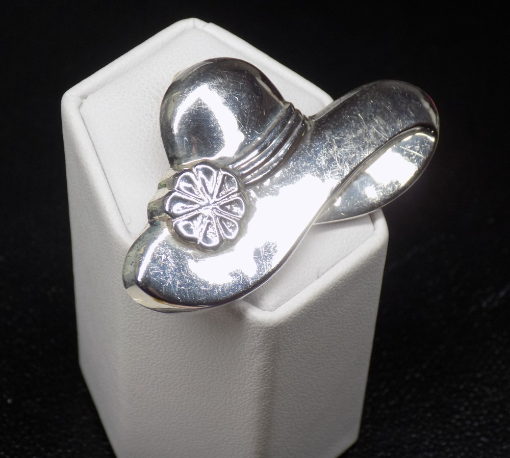 Vintage 925 Sterling Silver Hat Brooch Pin Floppy Derby Flower Heavy 9.6 grams