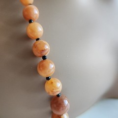 Peach Marbled Bead Necklace Statement Graduated Strand 30”