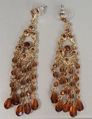 RJ Graziano Chandelier Earrings Amber FAC Glass Crystal Stones Gold Tone Jewelry
