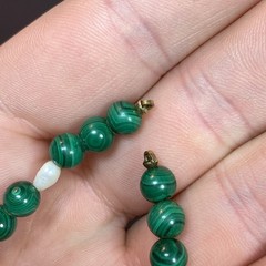 VTG Round Malachite Beads (No Clasp) Fresh Water Pearls Segment Bracelet 6-3/8”