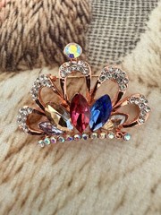 Rose Gold Crown Brooch Multicolor Marquise Rhinestone AB Crystal Pin AS IS