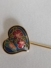 Vintage Gold Toned Floral Cloisonne Pin Brooch 3 inches