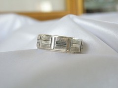 Vintage Sterling Silver 925 Art Deco Design Diamond Cut Wedding Band Ring Size 9