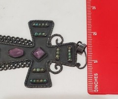 Gustavo Martinez Sterling Silver Cross Pendant Reticulated Amethyst Turquoise