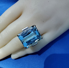 Original LONDON blue Topaz Deco Engagement Ring Vintage Statement 14K WHITE GOLD