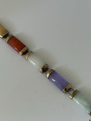 Vintage 14k Yellow Gold Multi Color Jade Bracelet Lavender Apple Green White