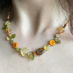 Vintage Boho Chic Colorful Floral Czech Bead Necklace Women Girls Gift New