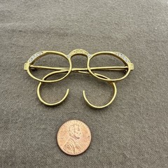 Vintage Gold tone Spectacle Eyeglasses with Rhinestones Pin Brooch