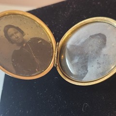 Victorian Mourning Locket Gold-Filled 2 Tintype Photos c1860 Antique Pendant