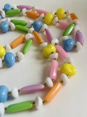 Vintage Pastel Beaded Necklace with Colorful Marble Lucite Beads and Glass Space