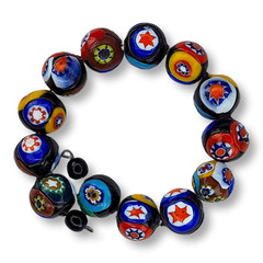 Vintage Millefiori Beads Bracelet 13 Beads Strung on Spring Wire