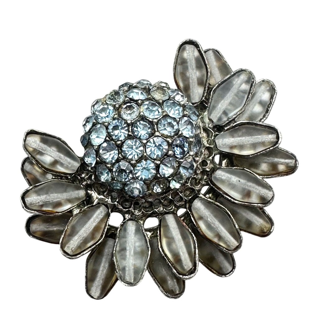 Vintage Rare Unsigned Schreiner New York Brooch Pin Blue Grey Glass Rhinestone