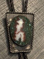 Navajo Sterling Silver Turquoise, Composite Agate, Bolo Tie Old Pawn