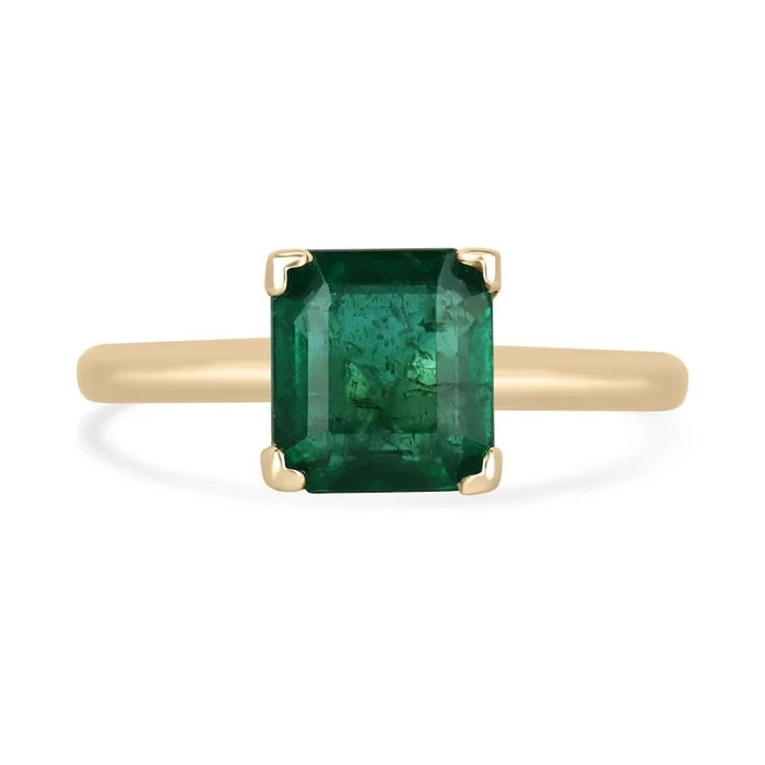 2.60 Ct Natural Emerald Art Deco Vintage Engagement Ring 14K Yellow Gold Over