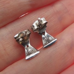 925 Sterling Silver Vintage Real Round-Cut Diamond Modernist X Shape Earrings