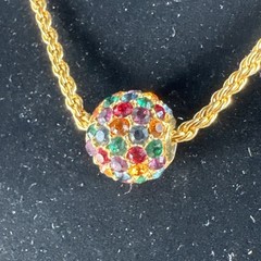Vtg JOAN RIVERS Multicolor Pavé Rhinestone Spinner Ball Gold Tone 24” Necklace