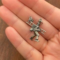 Vintage 800 Silver Good Luck Chimney Sweep with Cat 3D Pendant Bracelet Charm