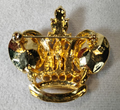 Vintage Royal Crown Tiara Brooch Pin Faux Pearl Cabochons And Clear Rhinestones
