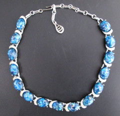 Vintage Coro Blue Confetti Choker Necklace 17in Silver Tone Rhinestone Jewelry