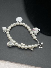 💐 Vintage Porcelain Miniature Tea Party Pearl Bracelet 7.25”