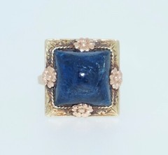 Art Deco 14K Rose and Yellow Gold Lapis Ring