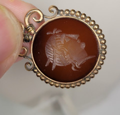 Antique Vintage Carved Carnelian INTAGLIO PENDANT FOB Charm gold filled/rolled