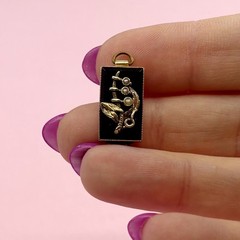 Vintage 14k Gold Onyx Seed Pearl Charm Pendant Fob Victorian Revival Midcentury