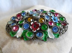 Vintage Antique Metal & Rhinestone Brooch 2 1/2″ x 1 5/8″