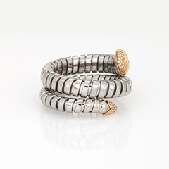 Bulgari Serpenti Tubogas Ring 18k Gold Steel Flex Sz 9 Estate Snake Jewelry