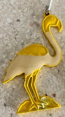 Vintage Enamel Flamingo Dangle Earrings Yellow Cream Tropical Retro Kitsch