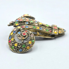 Art Deco Multi Color Paste Rhinestone Gilt Feminist Dress Clip