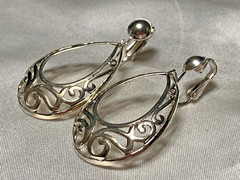 Vintage Jezlaine Fine Sterling Silver Ornate Filgree Scroll Clip Earrings