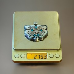 Vintage & Hand Carved Bone With Turquoise Butterfly Pendant Set In Silver 27gram