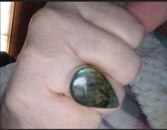 Vintage 925 Sterling Labradorite Ring. Stone is 1 in long, Sz 6 3/4