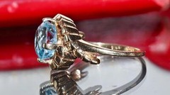 10k yellow gold ring 2.50ct blue topaz solitaire size 5.5 vintage 4.00gr N3511