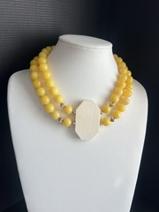 Vintage 1980s RO-DO NOS Chunky Yellow Stone Octagon Bone Collar Necklace 16”
