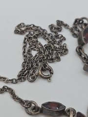 Vintage Sterling Silver 925 Garnet Collar Necklace 16″ 9.5g