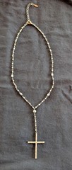 Women’s Vintage VCLM Silver Tone Beaded Cross Necklace