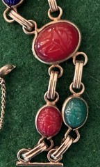 Vintage Scarab Bracelet Double Link w/ Safety Chain Clasp & Gold Tone Brooch Pin