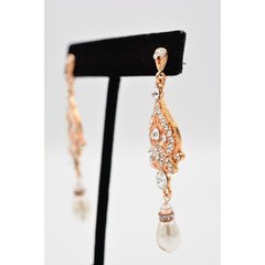 Crystal Dangle Earrings Rose Gold Rhinestone White Pearl Sparkling BinAK