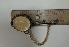 Vintage Banjo Shape Brooch/Pin With Pearlized Inset