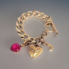 Vintage Y2K Juicy Couture Chunky Charm Bracelet Pink Crystal Heart Toggle 6.5”