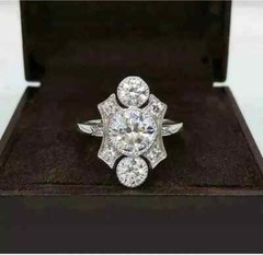 Art Deco Style Round Lab Created Diamond Three-Stone 14K White Gold FN Gift Ring