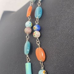 Lovely Cookie Lee Millefiori Glass Style Floral Beaded Statement Necklace 40″