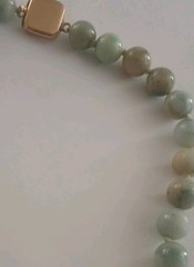 Vintage 1950s Natural Jade 10 Mm.Bead Necklace with A Gold Filled Clasp Knotted