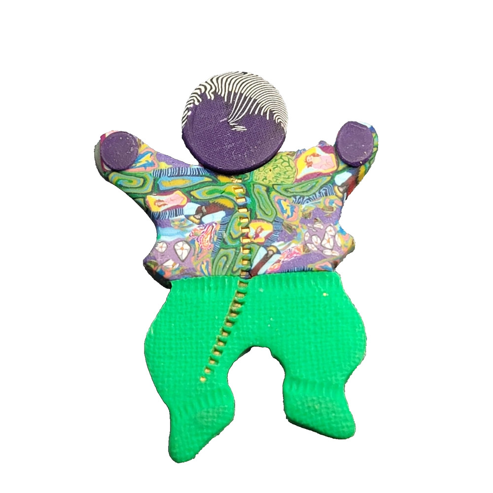 Vintage Figure Brooch Polymer Clay Signed Handmade 2.25″